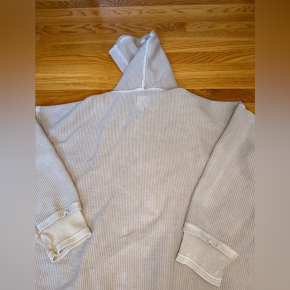 Aerie Oversized Waffle Knit Hoodie XL Neutral Henley Pullover Lounge - Picture 5 of 9